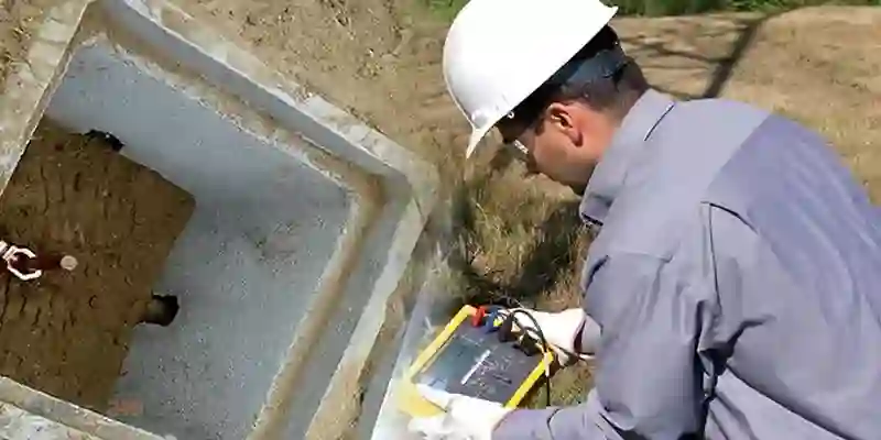 hombre midiendo en un pozo a tierra