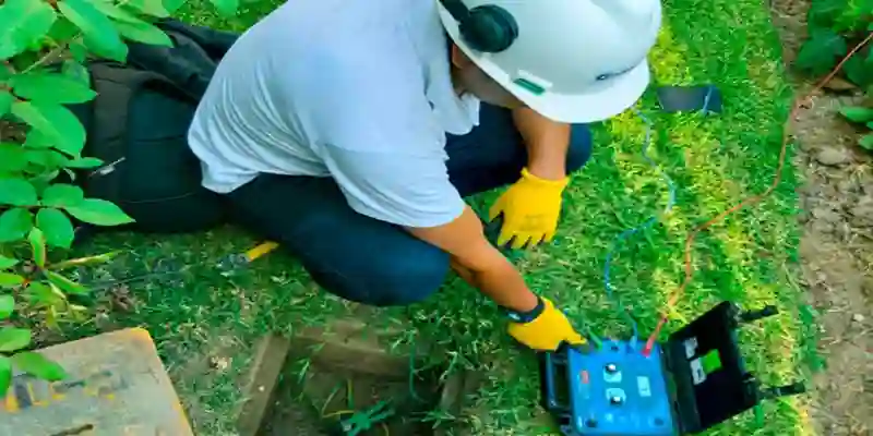 hombre midiendo un pozo a tierra