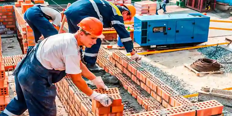 hombres con ladrillos de construccion