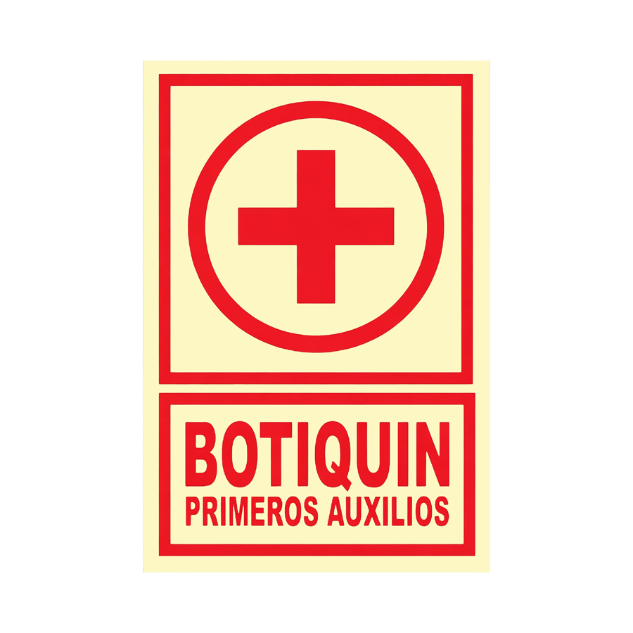 Señal botiquín primeros auxilios fotoluminiscentes con base