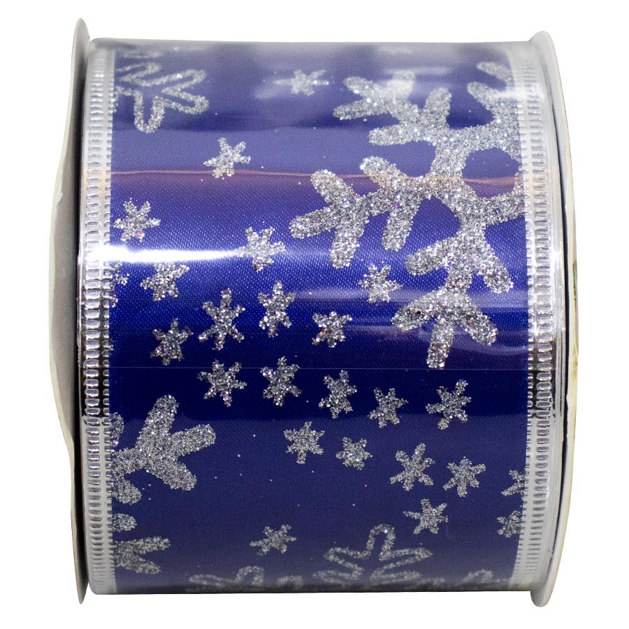 Christmas Wired Ribbon, 2.5\", Pink Metallic With White And Gold Snowflakes, Glitter - TEN YARD ROLL ~ Merito Landau