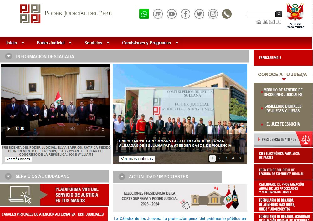 Web del Poder Judicial Portada Casa Lima