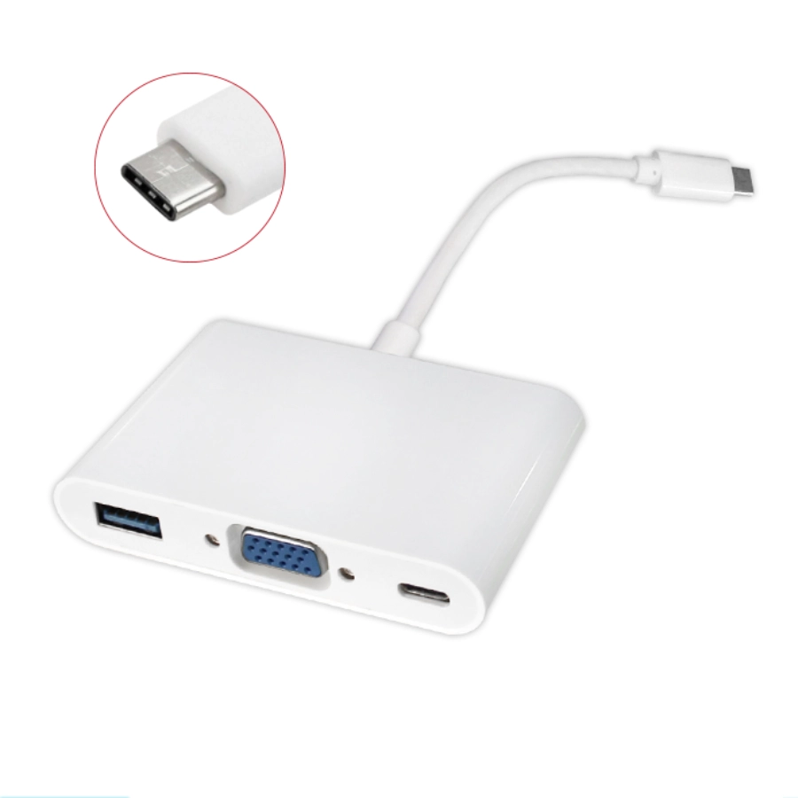 adaptador múltiple con entrada tipo c, vga, usb 3.0.