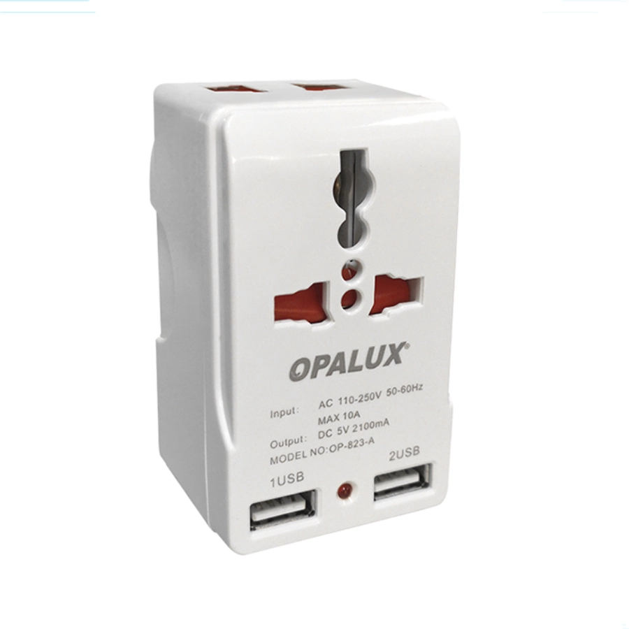 adaptador multiple con espiga de cobre, 2 usb - blanco