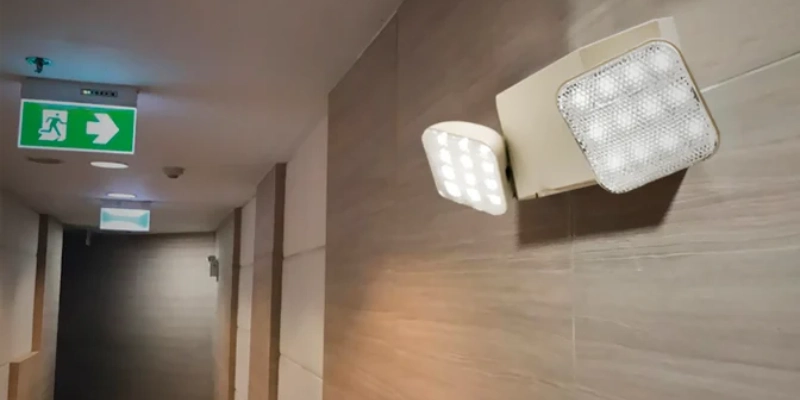 proceso para instalar luces de emergencia en edificio