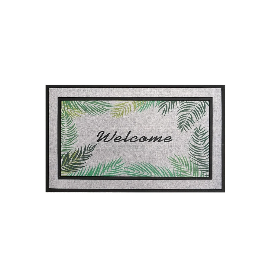 tapete poliester welcome hojas 40x70cm blanco