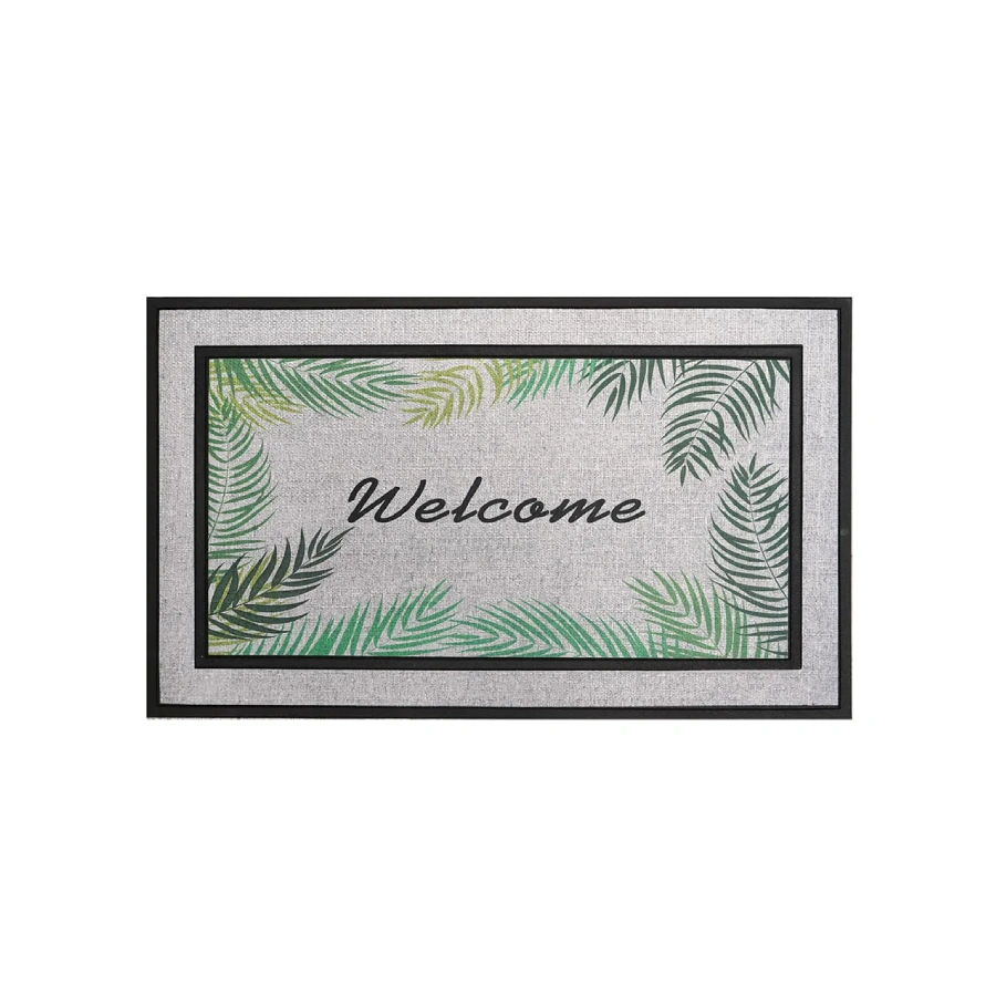 tapete poliester welcome hojas 75x45cm blanco