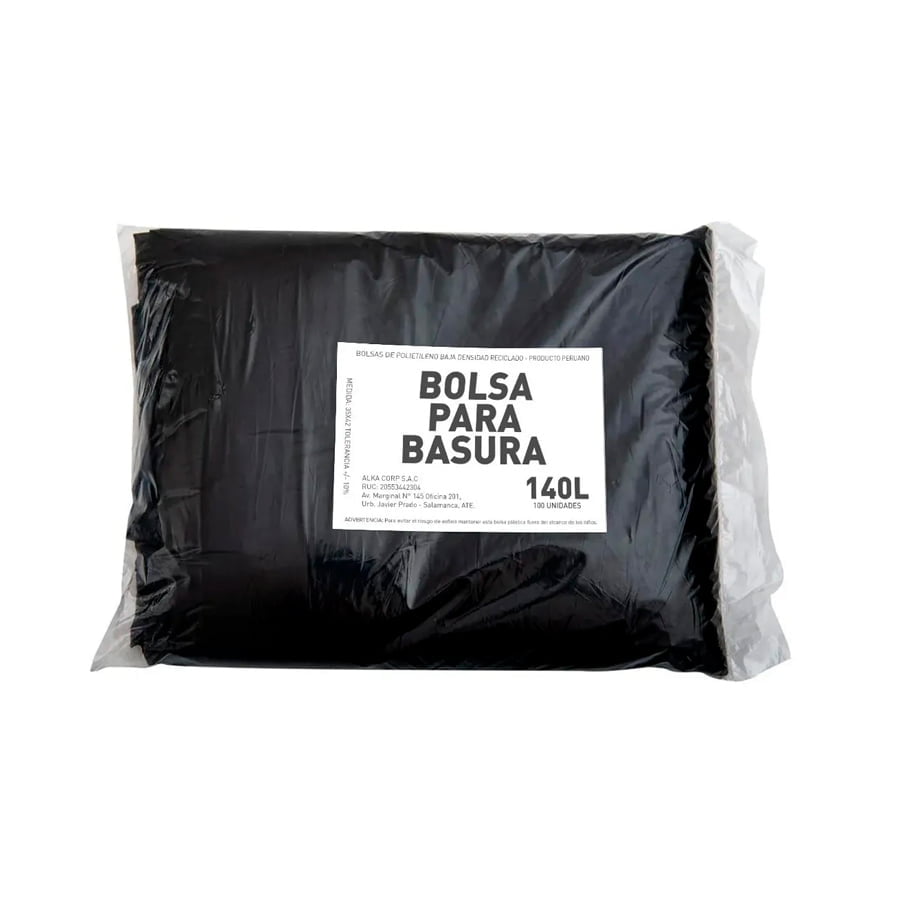Pqt 140 Litros bolsas negras para basura (100 unid.)
