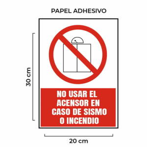Venta de Señalética No Usar el Ascensor en Caso de Sismo o Incendio Papel en Lima