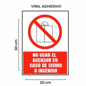 Venta de Señalética No Usar el Ascensor en Caso de Sismo o Incendio Vinil Adhesivo sin Base por Mayor Perú
