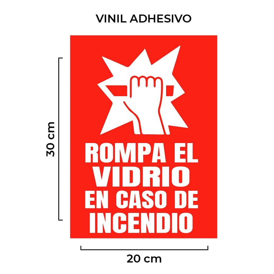 Venta de Señalética Rompa el Vidrio de Vinil Adhesivo sin Base por Mayor Perú